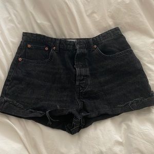 Zara high waisted black denim mom shorts